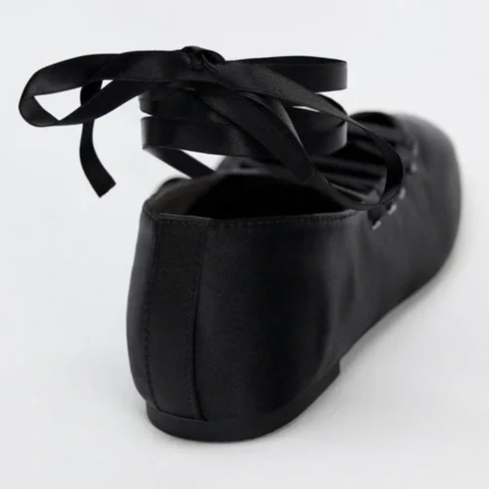 ZARA, Tied Satin Effect Fabric Ballet Flats, Laces Detail, Size 9US/40EUR - Picture 10 of 16